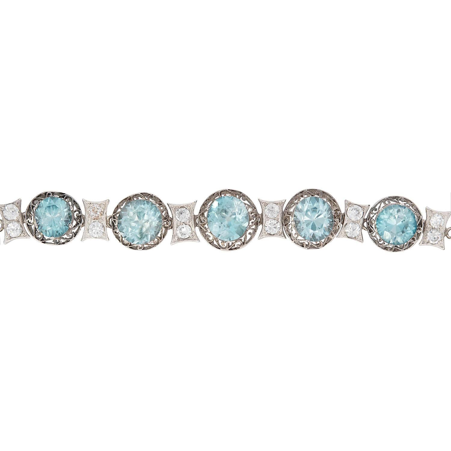 Édouardien Bracelet édouardien 14k/argent avec diamants et zircons en vente