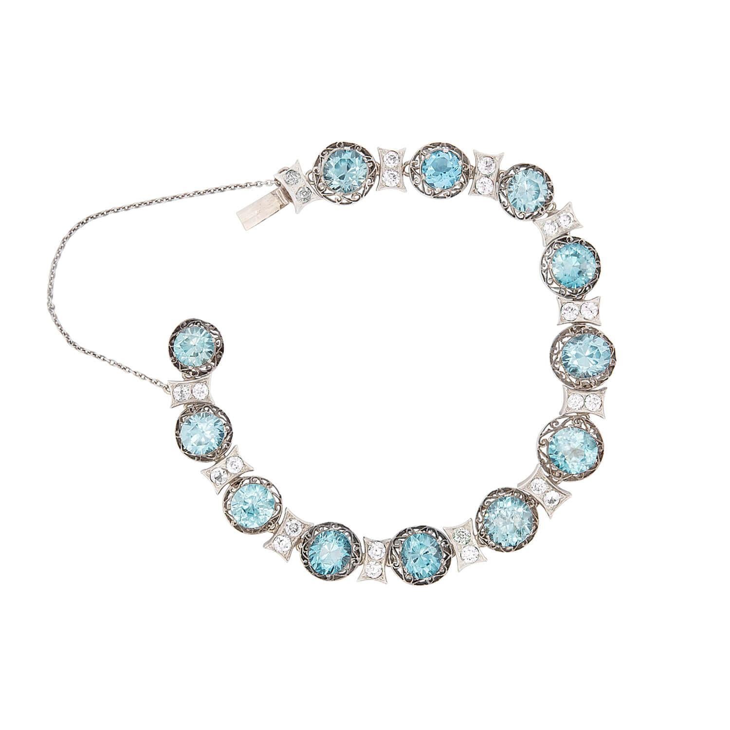 Bracelet édouardien 14k/argent avec diamants et zircons Bon état - En vente à Narberth, PA