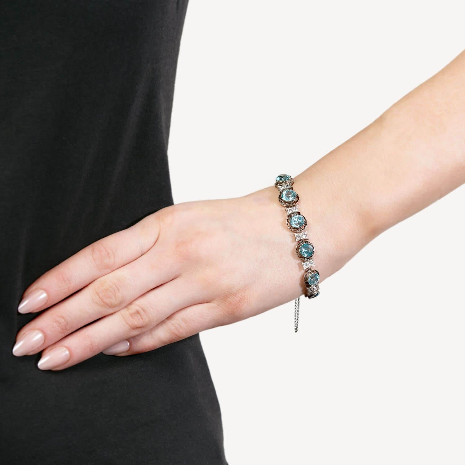 Bracelet édouardien 14k/argent avec diamants et zircons Pour femmes en vente
