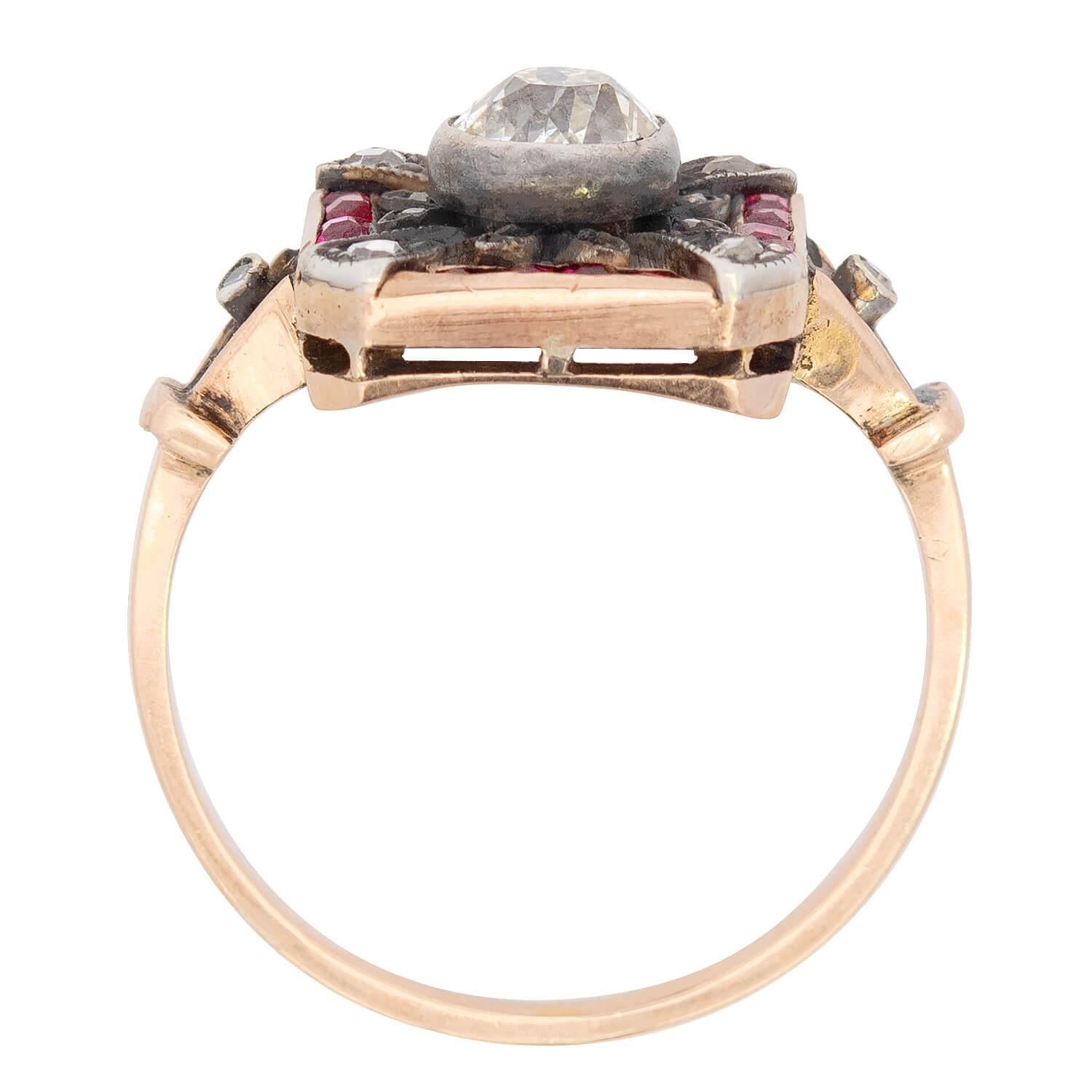Edwardian 14k/Sterling Silver Diamond and Ruby Ring im Zustand „Gut“ im Angebot in Narberth, PA