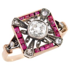 Edwardian 14k/Sterling Silver Diamond and Ruby Ring