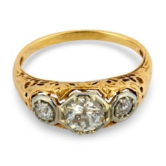 Edwardian 14k Two-Tone Gold Ring, Old European Cut Diamonds, 1930