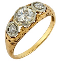 Edwardian 14k Two-Tone Gold Ring, Old European Cut Diamonds, 1930