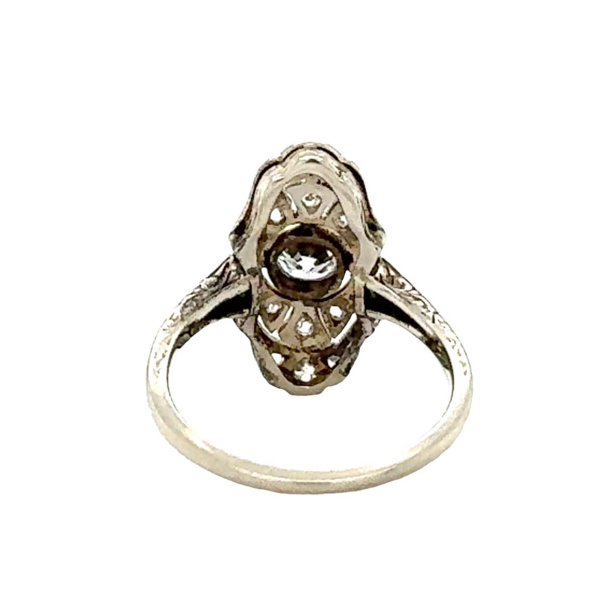 Old Mine Cut Edwardian 14K White Gold Diamond Filigree Ring For Sale
