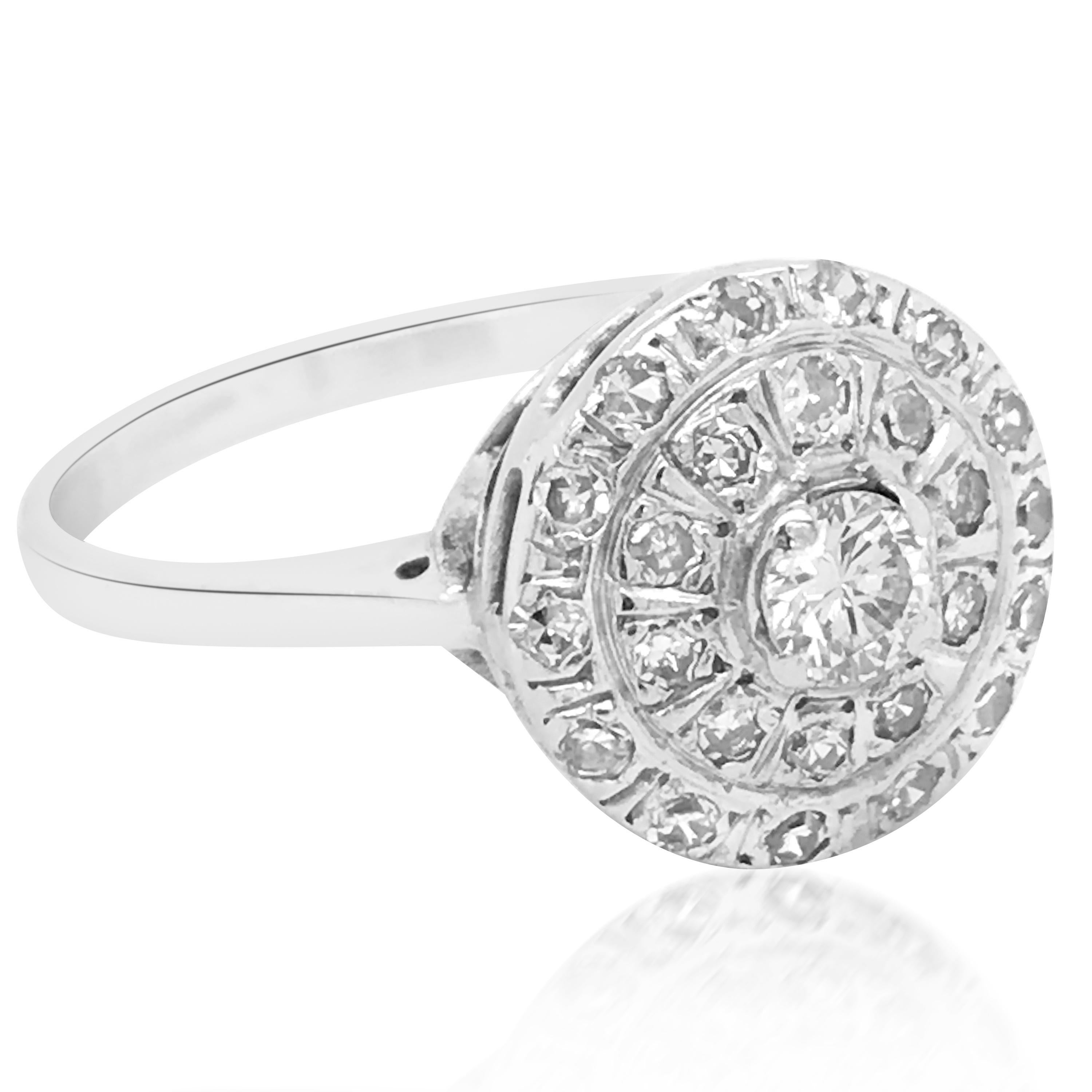 Round Cut Edwardian 14K White Gold Diamond Ring