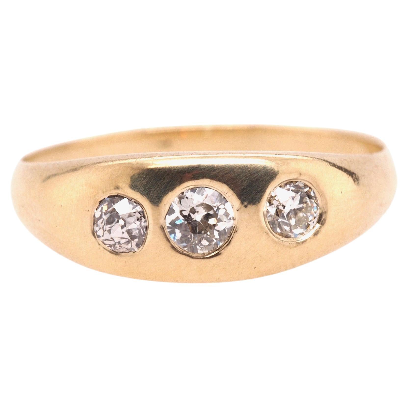 Edwardian 14K Yellow Gold 3 Stone Old European Cut .50cttw Diamond Ring For Sale