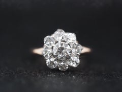 Edwardian 14K Yellow Gold and Platinum Diamond Cluster Halo Ring