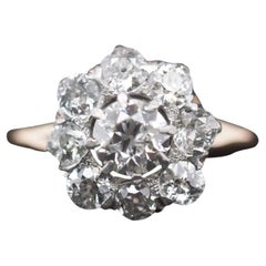 Edwardian 14K Yellow Gold and Platinum Diamond Cluster Halo Ring