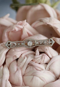 Edwardian 14k Yellow Gold Platinum Old European Diamond Lingerie Bar Pin/Brooch