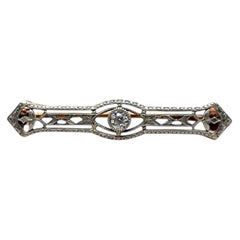 Edwardian 14k Yellow Gold Platinum Old European Diamond Lingerie Bar Pin/Brooch