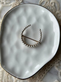 Edwardian 14k Yellow Gold Seed Pearl Horseshoe Brooch