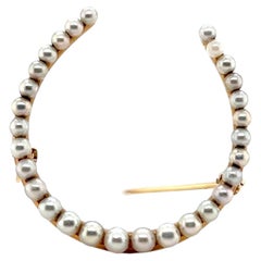 Edwardian 14k Yellow Gold Seed Pearl Horseshoe Brooch