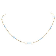 Edwardian 14k Yellow Gold Steel Blue Enamel Link Necklace