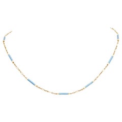 Edwardian 14k Yellow Gold Steel Blue Enamel Link Necklace