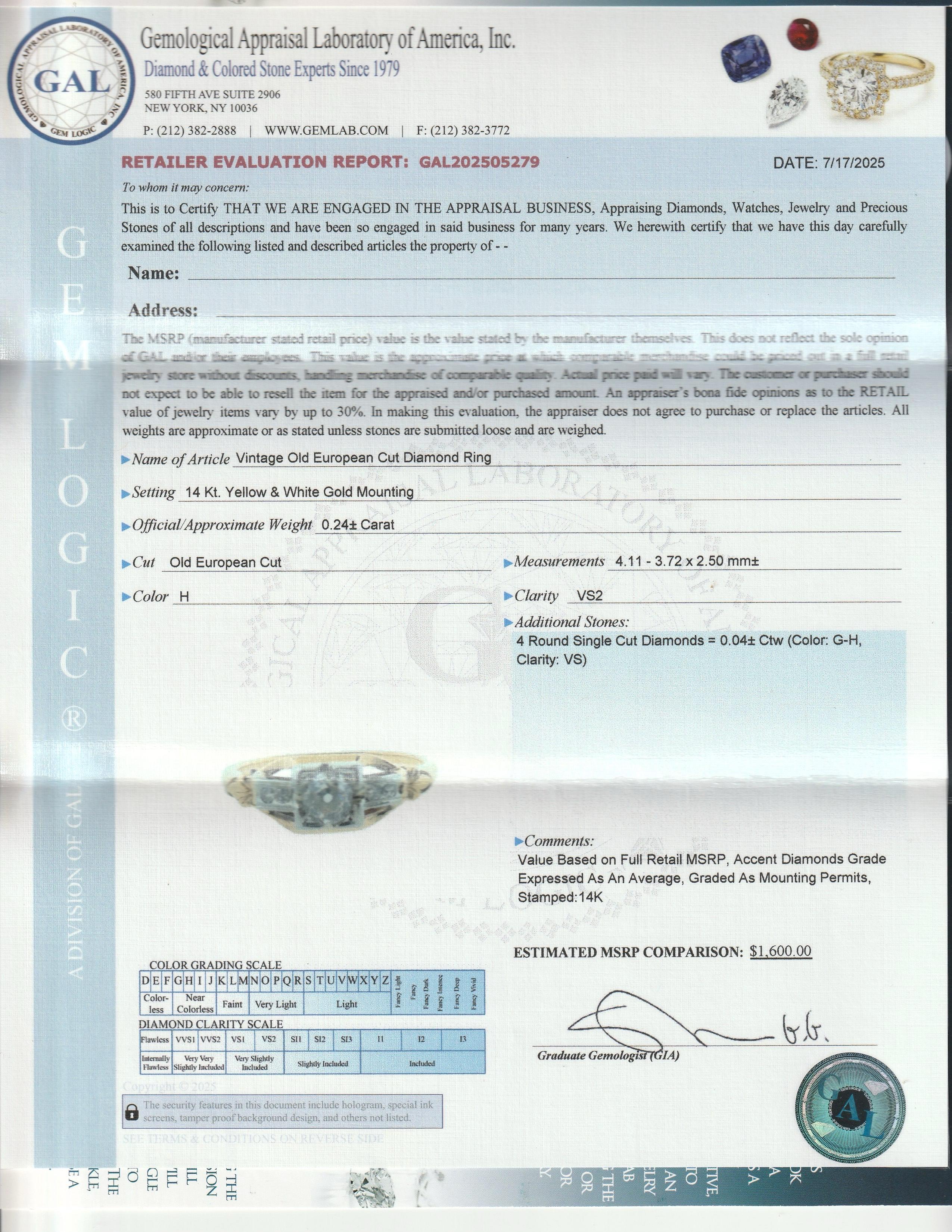 Edwardian 14K Yellow & White Gold Five Stone Old European Cut Diamond Ring im Angebot 6