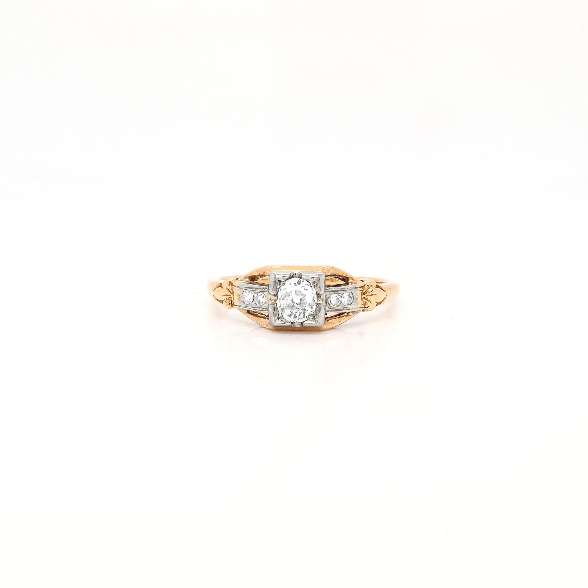 Edwardian 14K Yellow & White Gold Five Stone Old European Cut Diamond Ring im Zustand „Gut“ im Angebot in Philadelphia, PA
