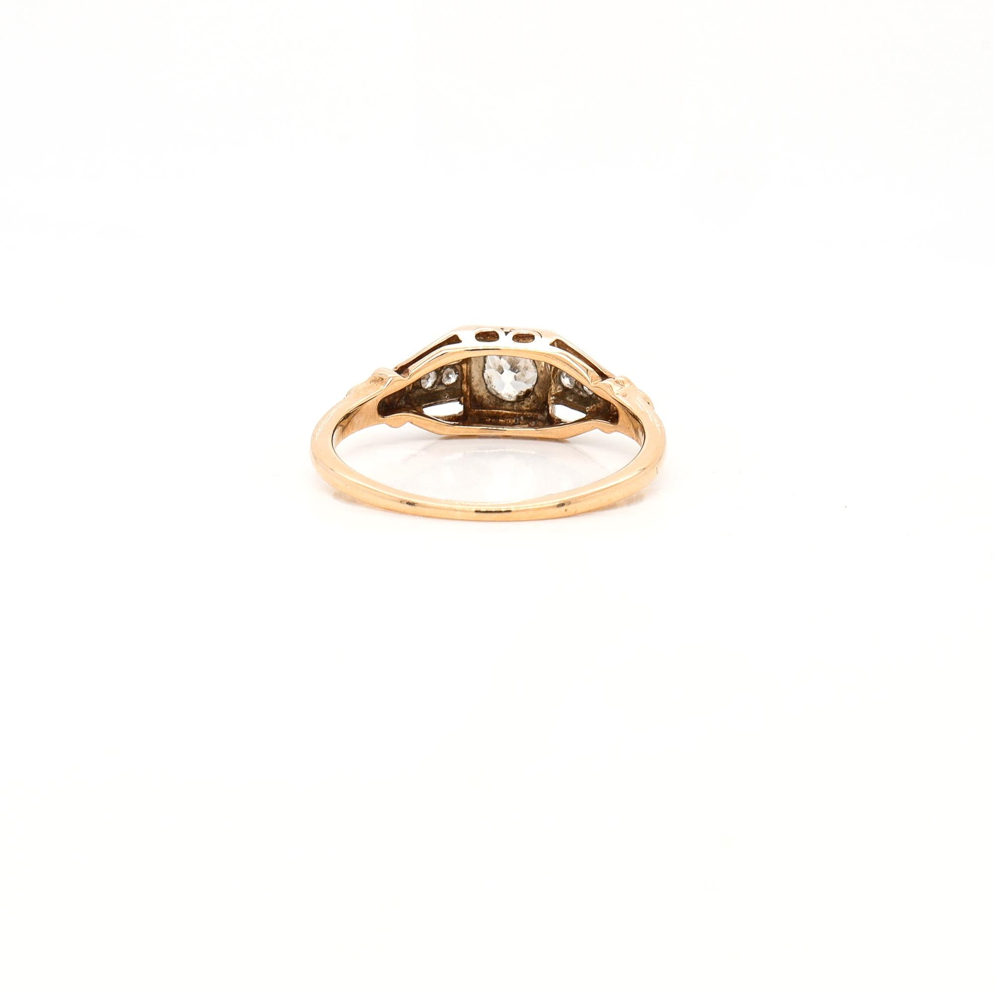 Edwardian 14K Yellow & White Gold Five Stone Old European Cut Diamond Ring im Angebot 2