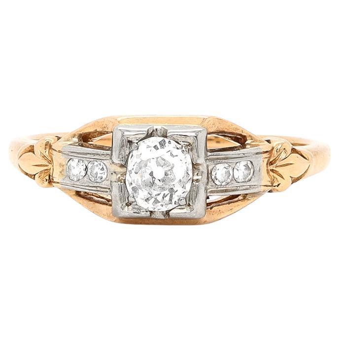 Edwardian 14K Yellow 
White Gold Five Stone Old European Cut Diamond Ring im Angebot