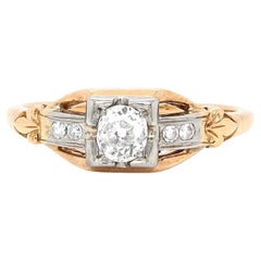 Edwardian 14K Yellow
White Gold Five Stone Old European Cut Diamond Ring