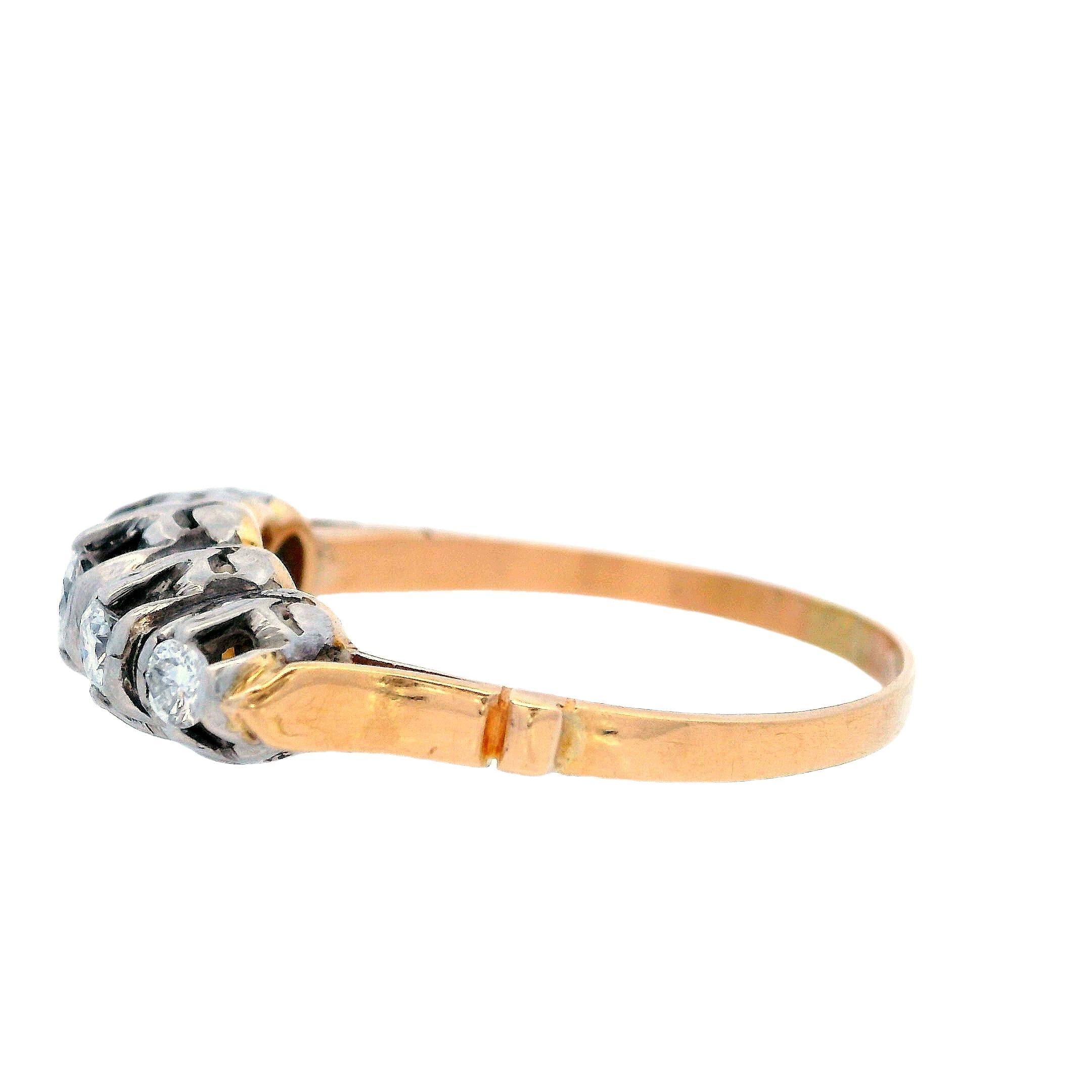 Women's or Men's Edwardian 14kt Gold and Platinum 5 Diamonds Ring For Sale