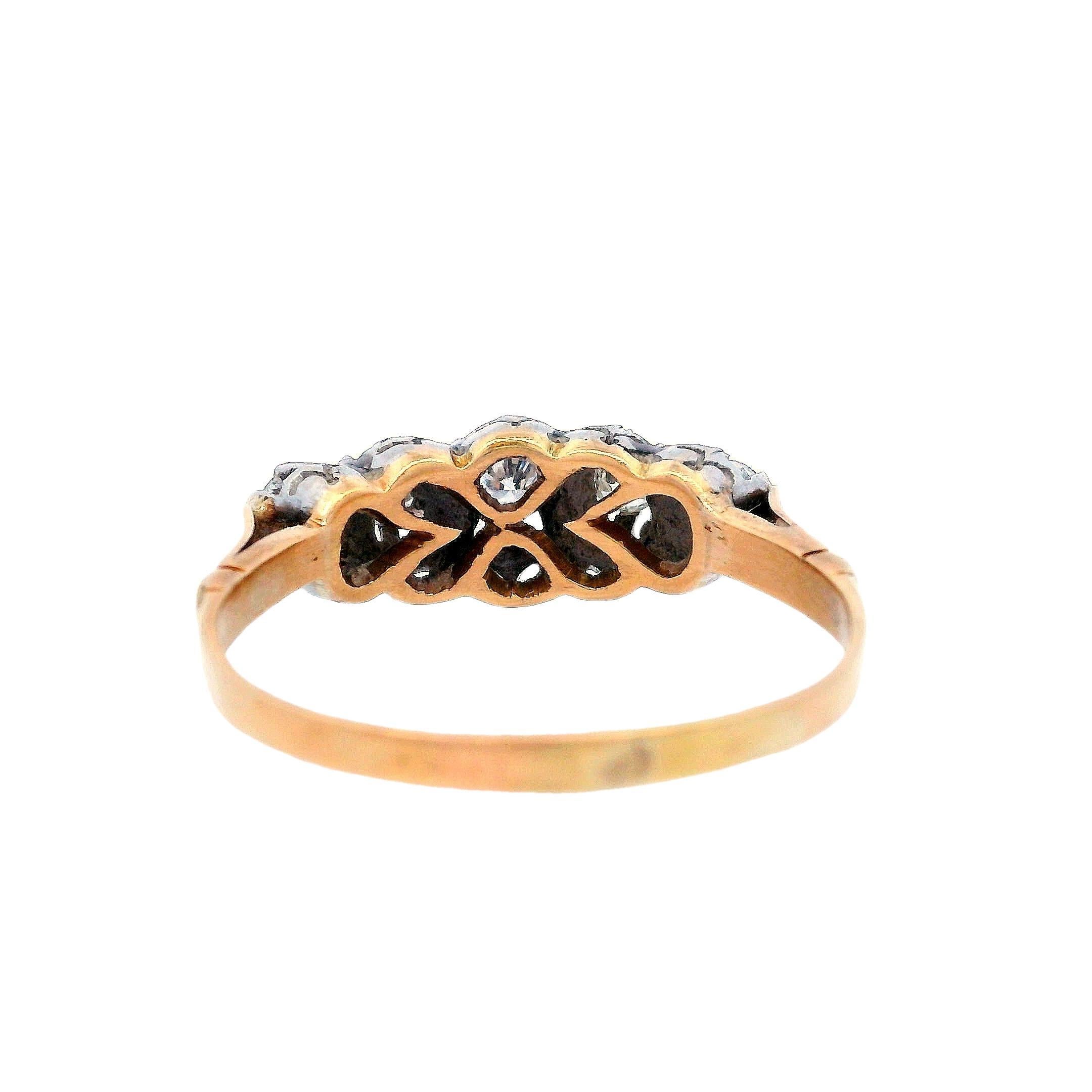 Edwardian 14kt Gold and Platinum 5 Diamonds Ring For Sale 2