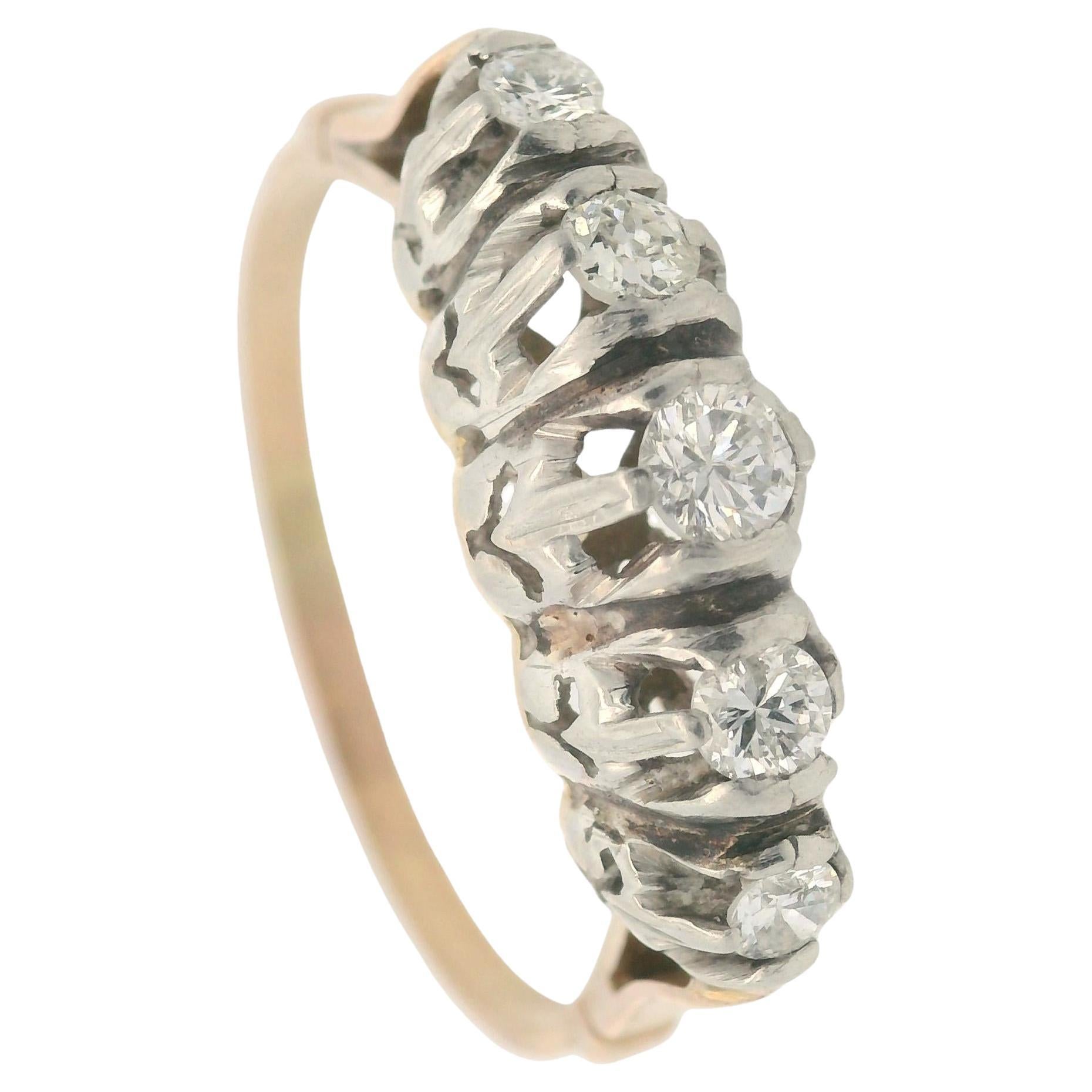 Edwardian 14kt Gold and Platinum 5 Diamonds Ring