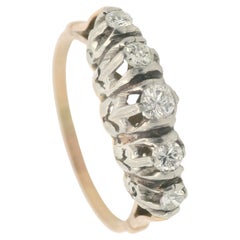 Edwardian 14kt Gold und Platin 5 Diamanten Ring