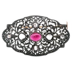Brosche aus der Edwardianischen Zeit aus 14-karätigem Gold und Silber mit Diamanten und Granat
