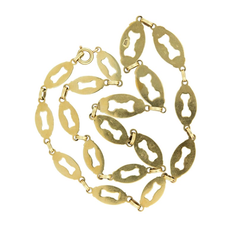 Edwardian 14kt Swiss Enamel Open Link Chain Necklace For Sale at 1stDibs