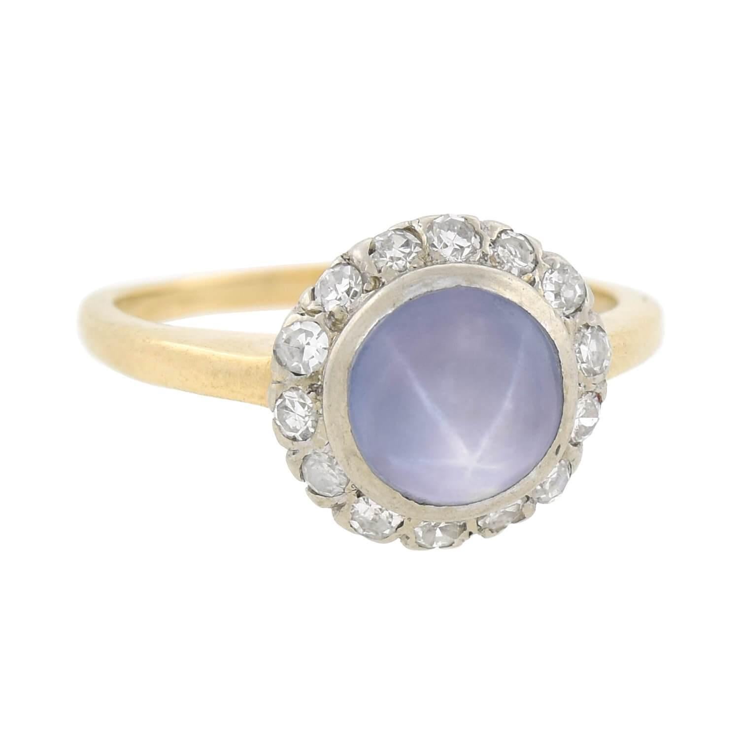 Edwardian 14kt Two-Tone Star Sapphire and Diamond Cluster Ring