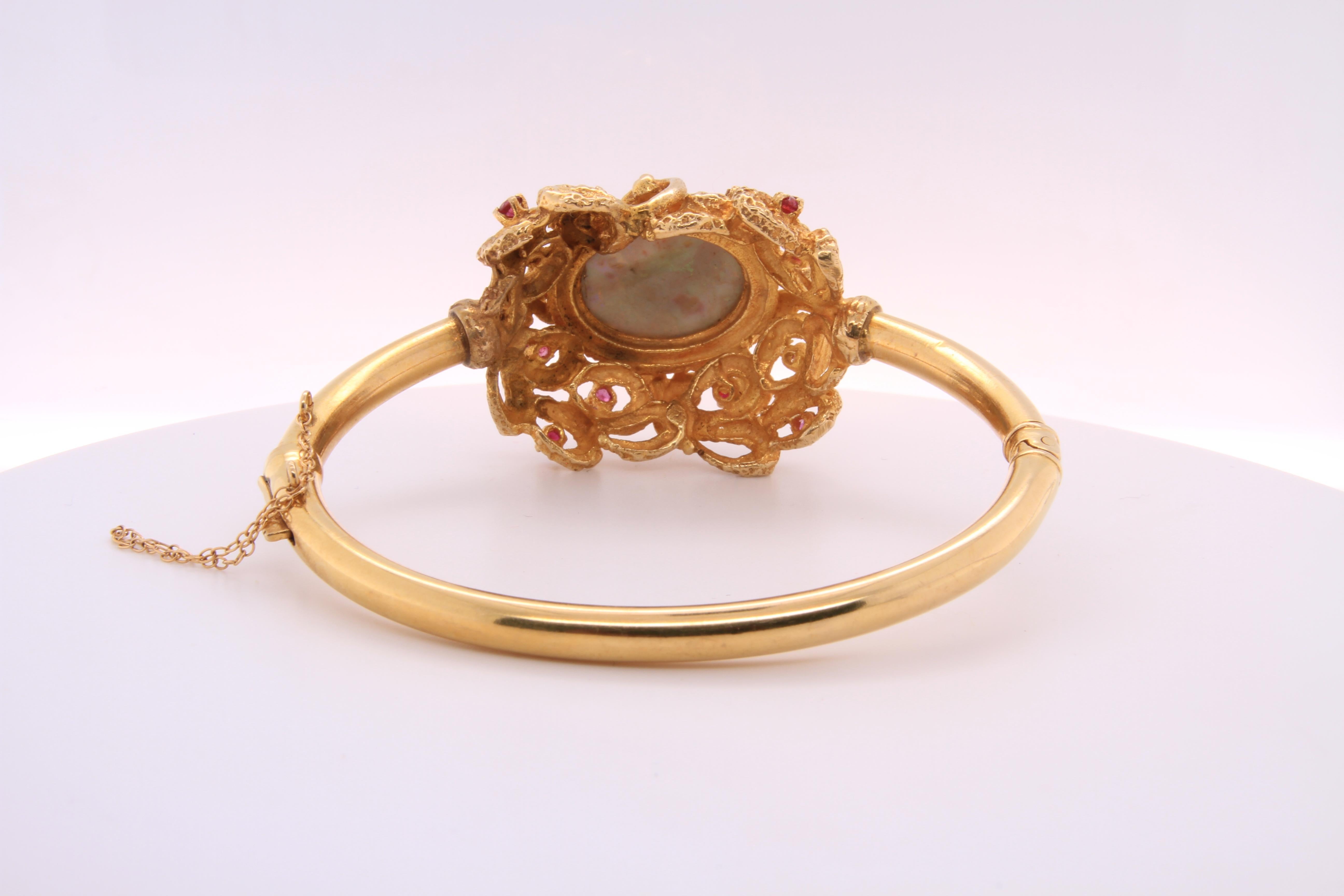 Edwardian, 14kt Yellow Gold Ruby and Textured Vintage Opal Vintage Bracelet 5