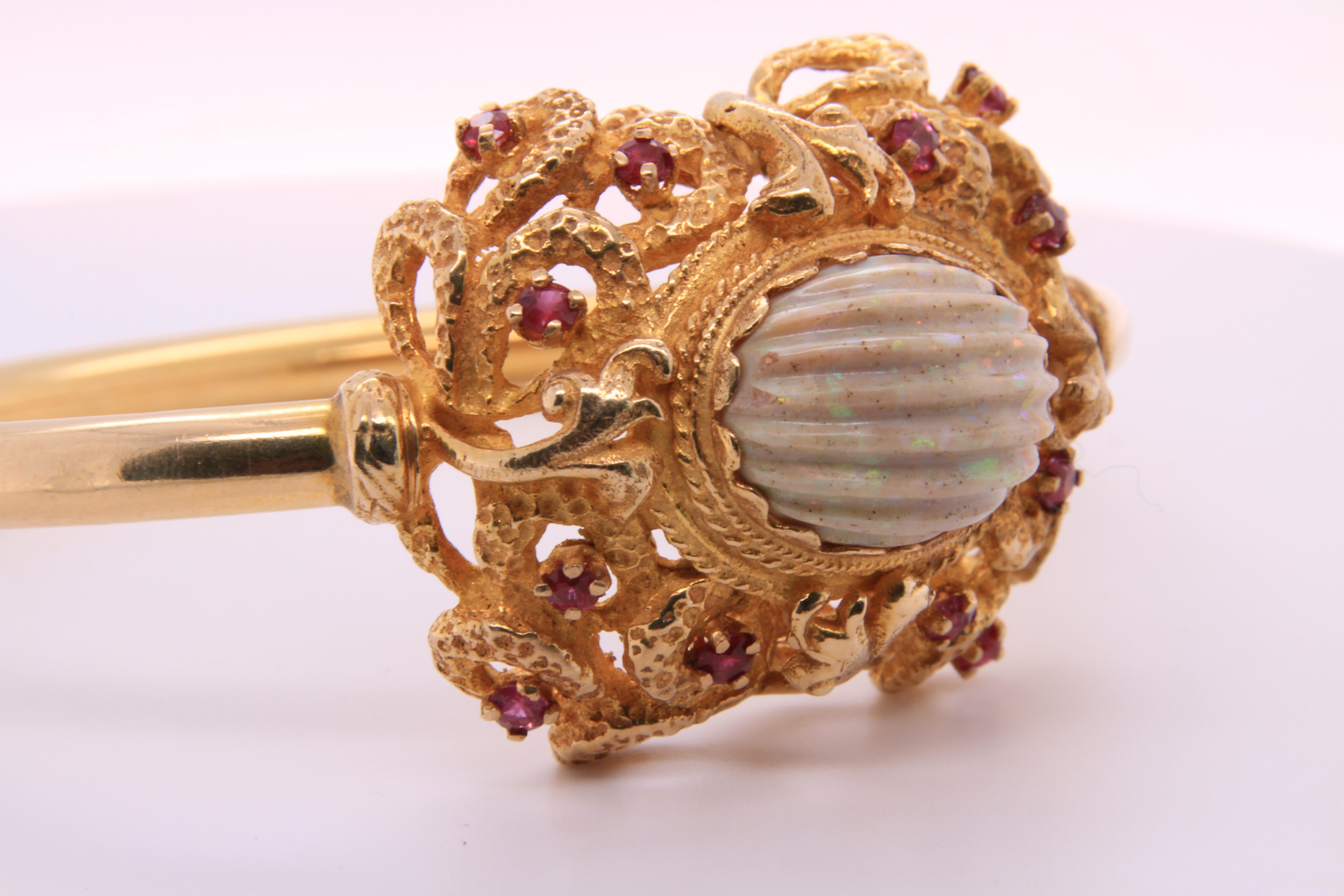 Edwardian, 14kt Yellow Gold Ruby and Textured Vintage Opal Vintage Bracelet 4