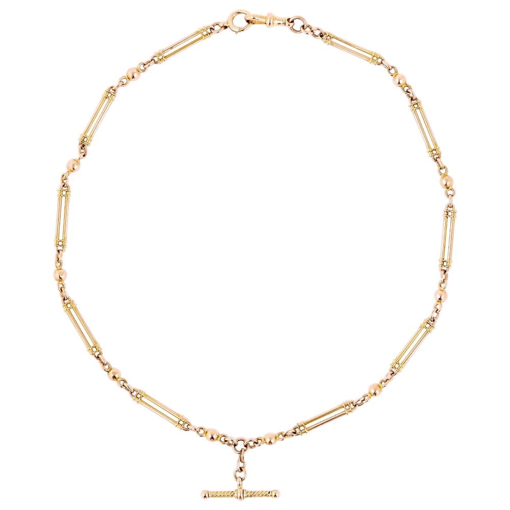 Edwardian 15 Carat Gold Fancy Link Albert Watch Chain Necklace