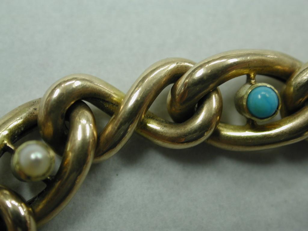 Edwardian 15 Ct Gold Kandare Armband mit Cabochon Perlen und Türkis:: c.1900 2