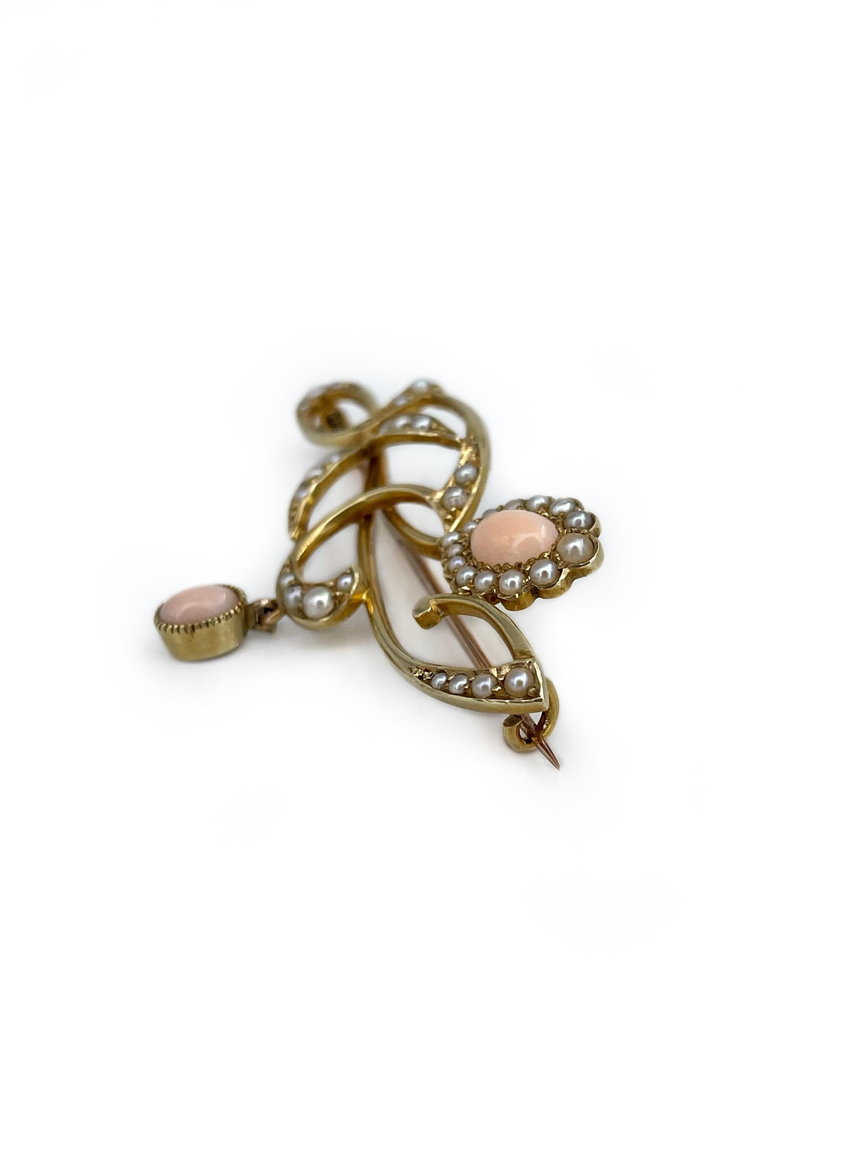 Édouardien Broche édouardienne en or 15 carats avec perles de rocaille et am designs floraux en vente