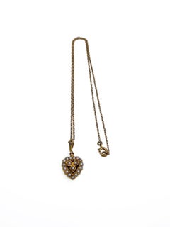 Edwardian 15 Karat Gold Seed Pearl Heart Pendant Necklace