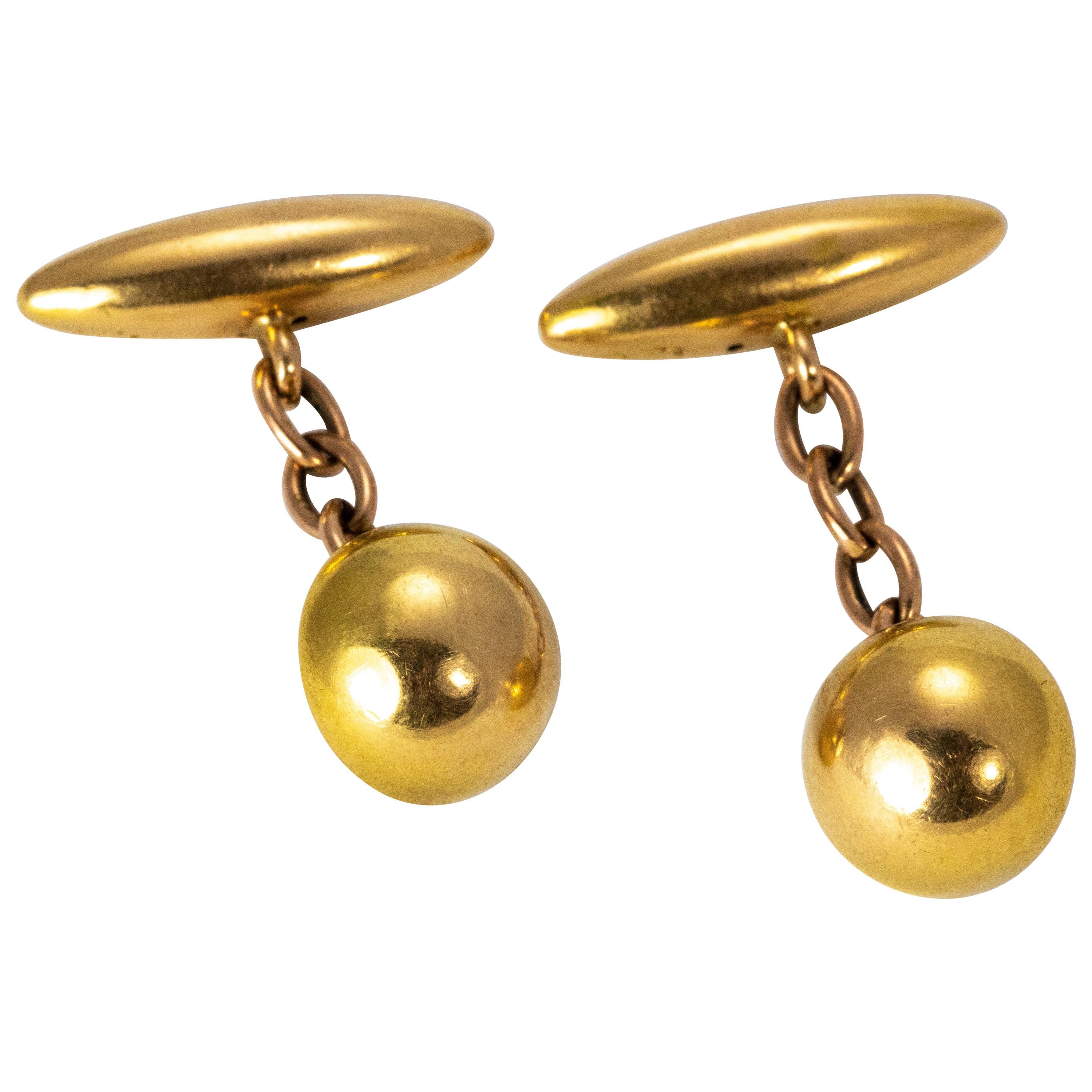 Edwardian 15 Karat Yellow Gold Cufflinks For Sale