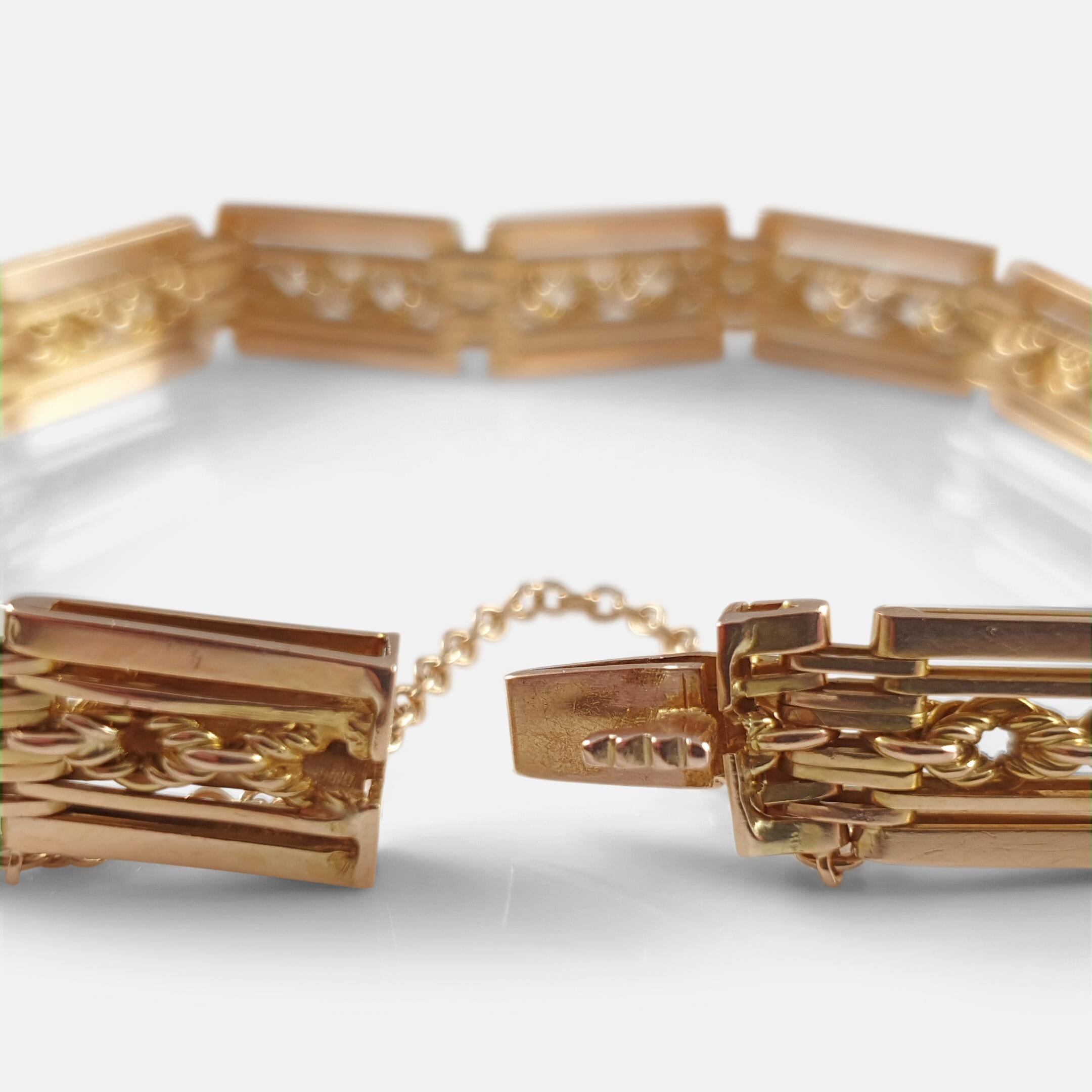 Edwardian 15 Karat Yellow Gold Fancy Gate Link Bracelet 26.3 Grams 6