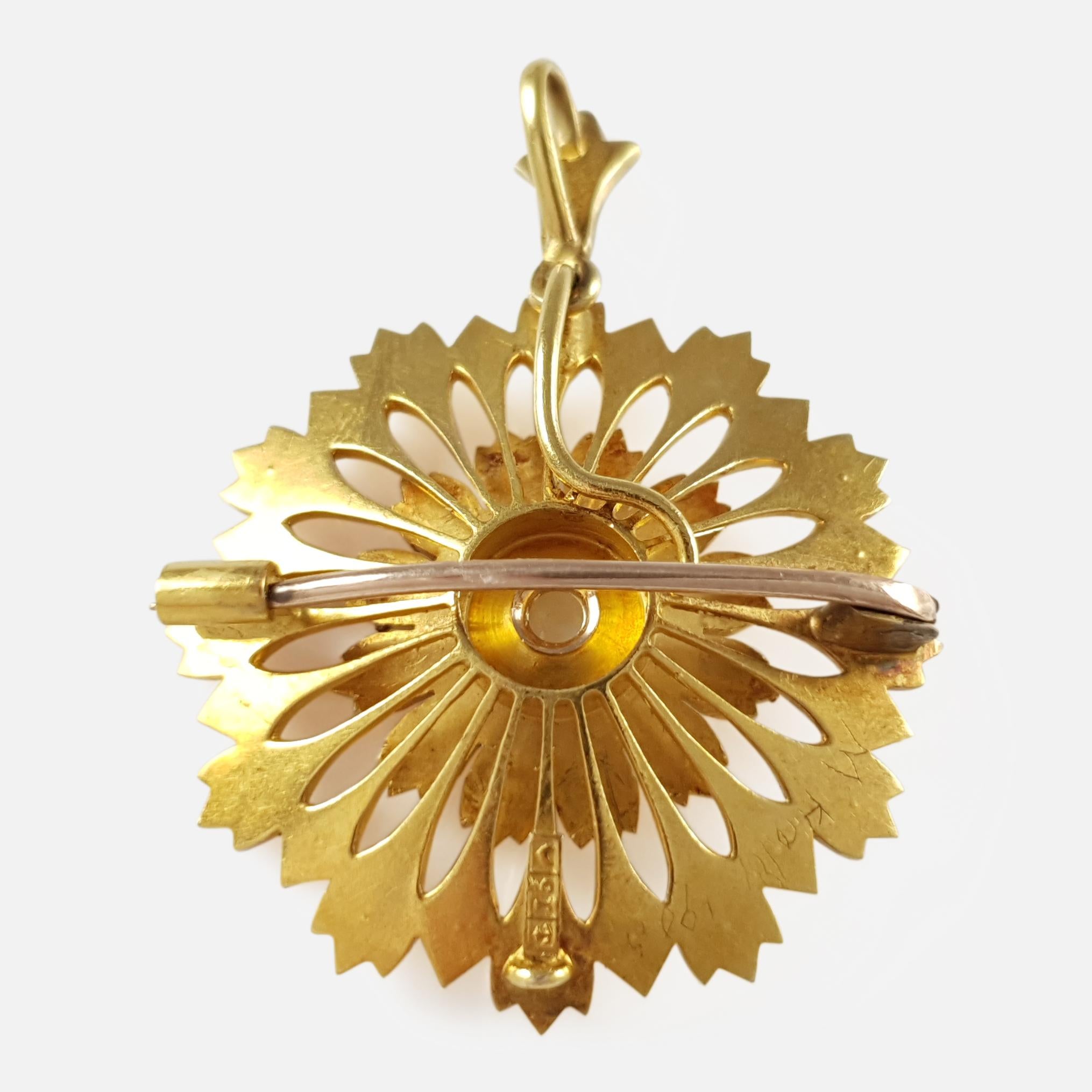 Women's Edwardian 15 Karat Gold Opal and Seed Pearl Pendant Brooch