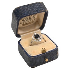 Edwardian 1.50 Carat Cushion Cut Sapphire Ring. 0.5ct Diamond Halo Ring Platinum