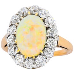 Edwardian 1.50 Carat Diamond Opal Platinum 14 Karat Gold Ring