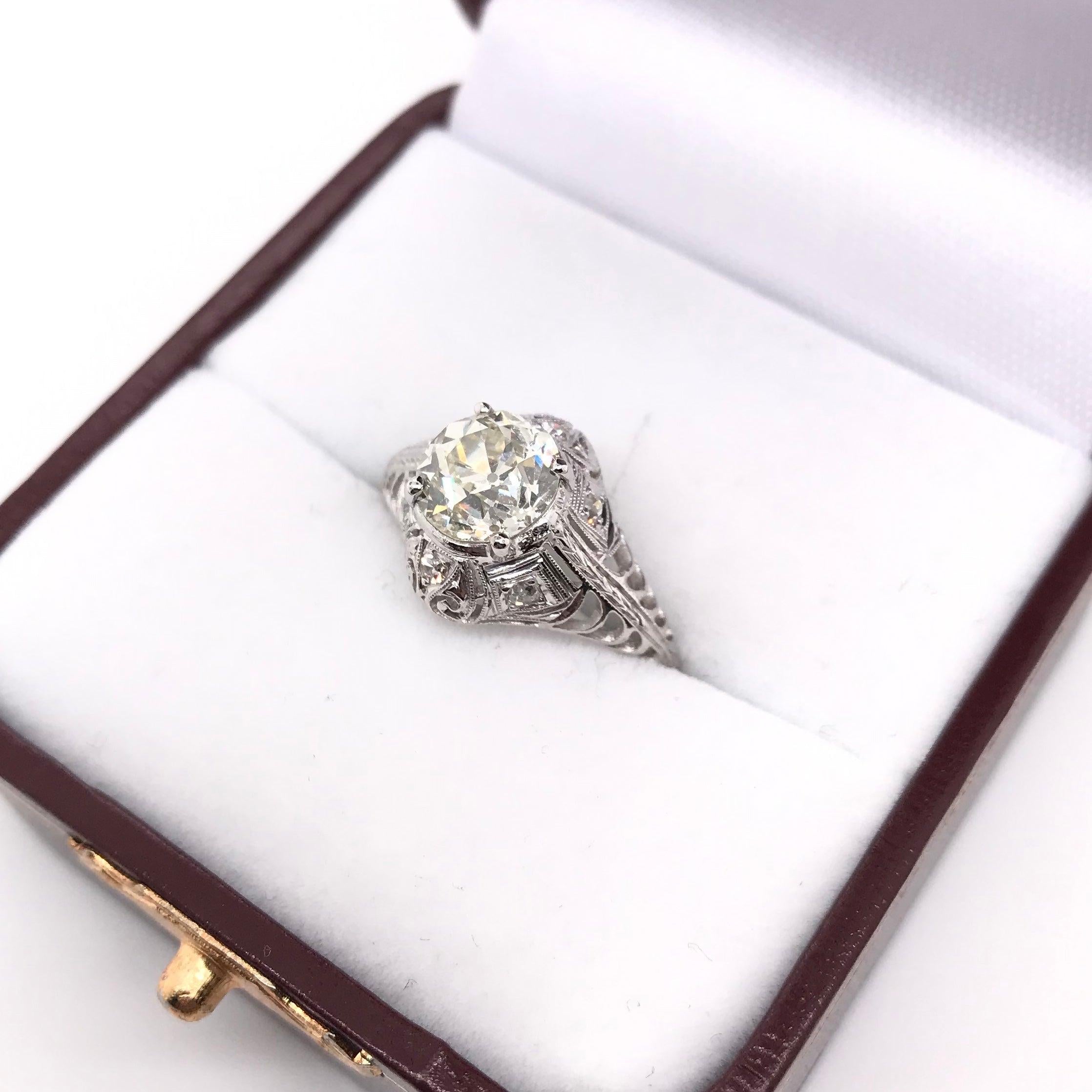 Edwardian 1.50 Carat Diamond Platinum Ring For Sale 1