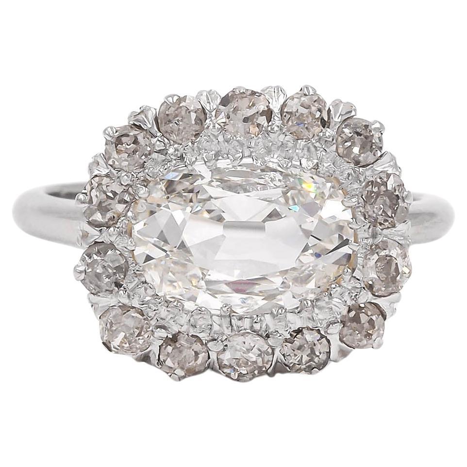 Bague de fiançailles édouardienne en grappe de diamants taille coussin de 1,50 carat certifiés GIA