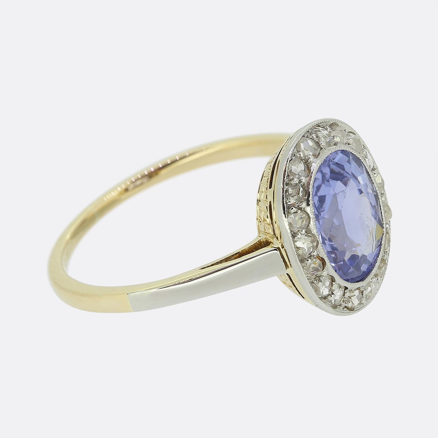Oval Cut Edwardian 1.50 Carat Sapphire and Diamond Halo Ring For Sale