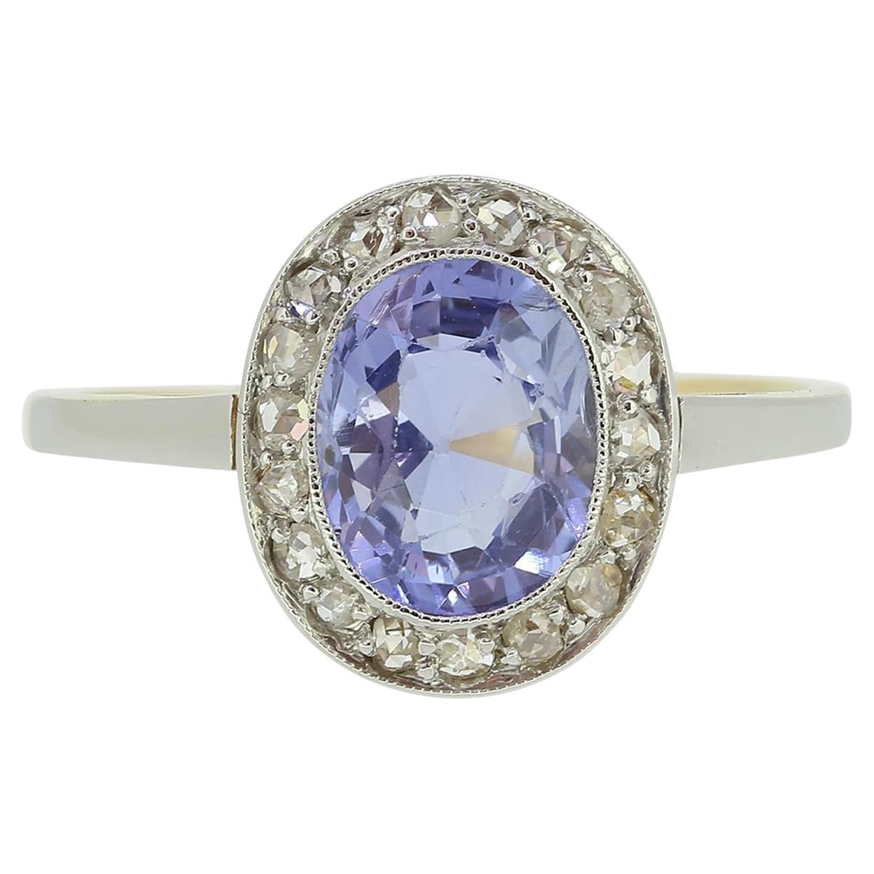 Halo-Ring mit 1,50 Karat Saphir und Diamant im edwardianischen Stil