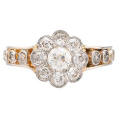 Blumenring aus 18 Karat Gelbgold mit 1,50 Karat Diamant im edwardianischen Gesamtgewicht