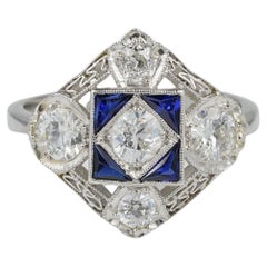 Platinring mit 1,50 Karat Diamant F VVS VS Saphir im viktorianischen Stil