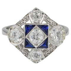 Edwardian 1.50 Ct Diamond F VVS VS Sapphire Anillo de platino En