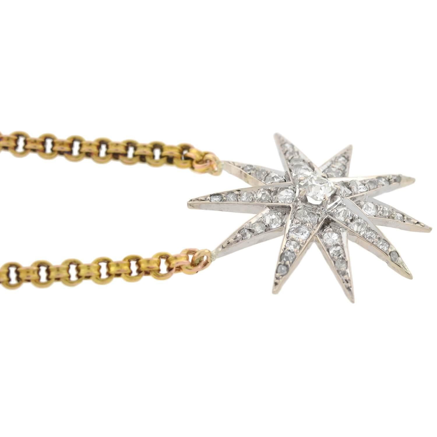 Edwardian 1.50 Total Carat Diamond Starburst Pendant Necklace In Good Condition In Narberth, PA