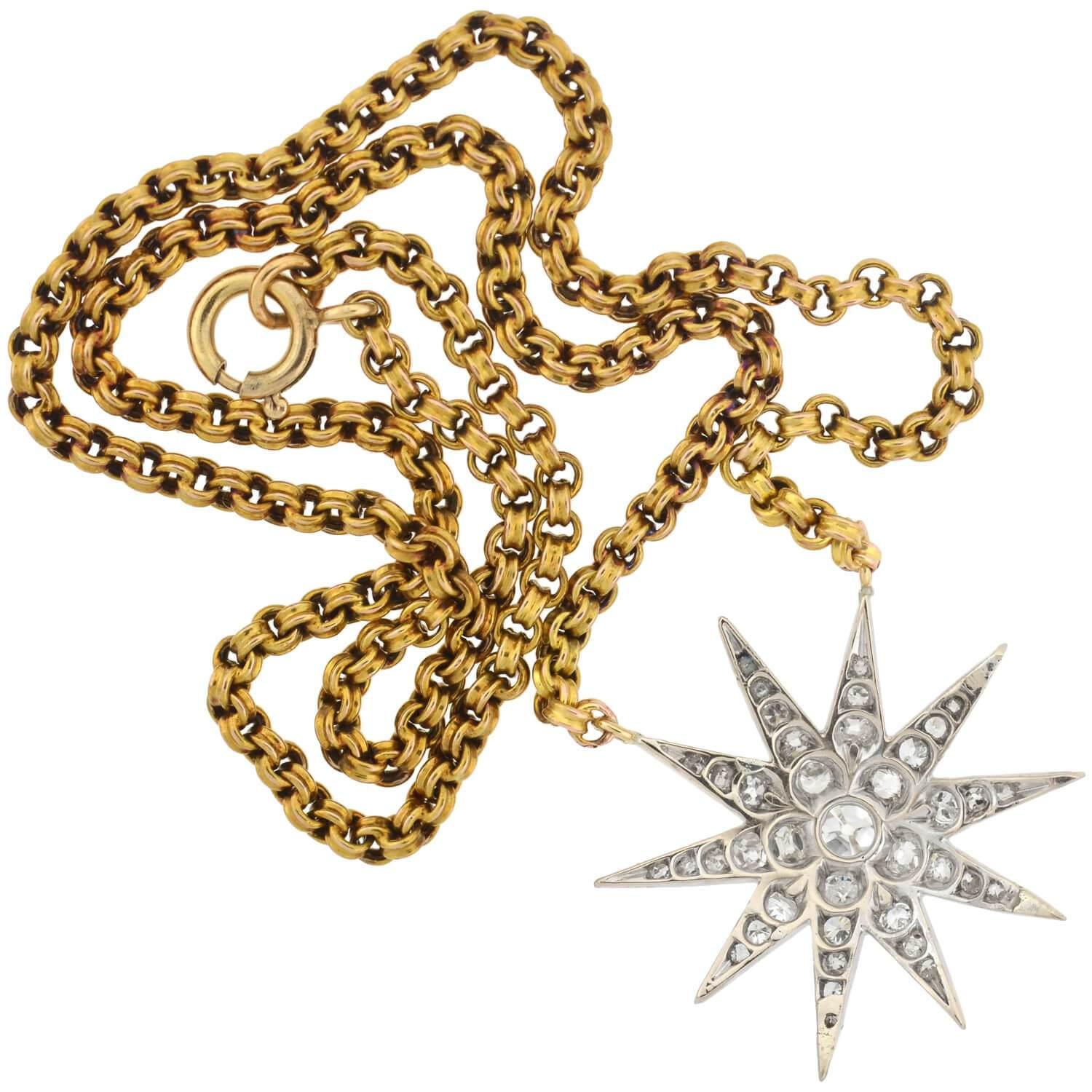 Edwardian 1.50 Total Carat Diamond Starburst Pendant Necklace 1